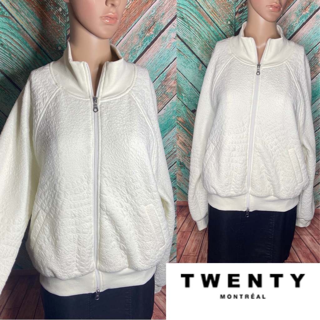 Twenty Montreal Patterned Ivory Zip Up Lightweight Jacket